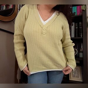 Y2K Pistachio Green Simple Layered V-Neck long sleeve